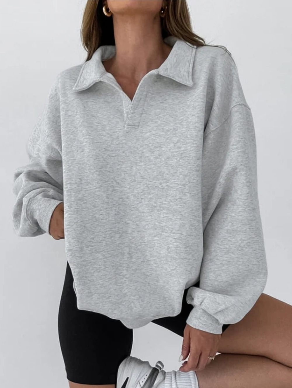 NWT! Commense Light Gray Minimalist Polo Sweatshirt Size XS